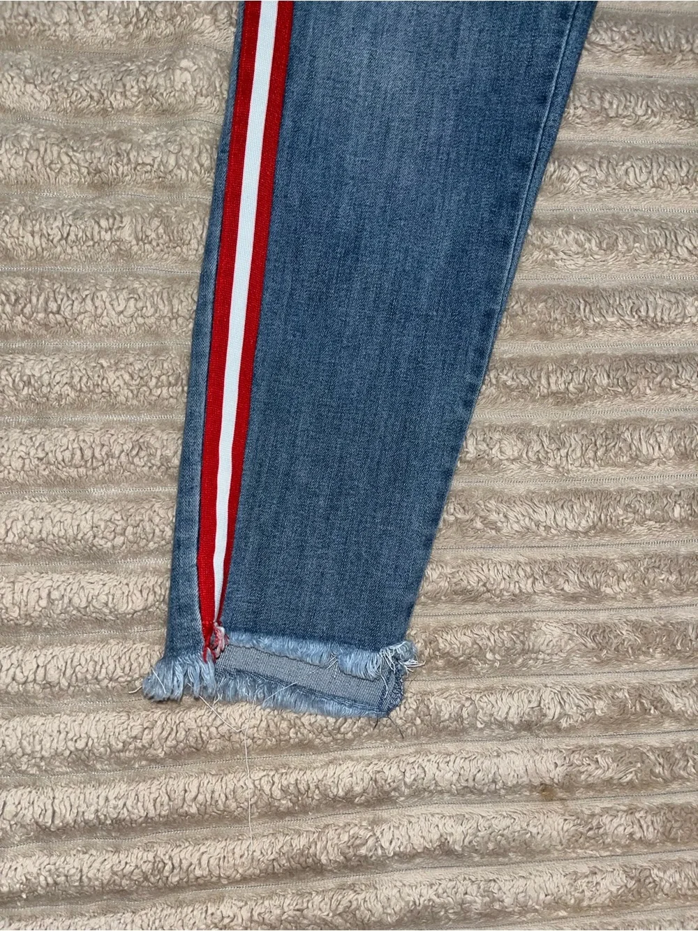 NOBO Mid-Blue Skinny Jeans with Red and White Side Stripes